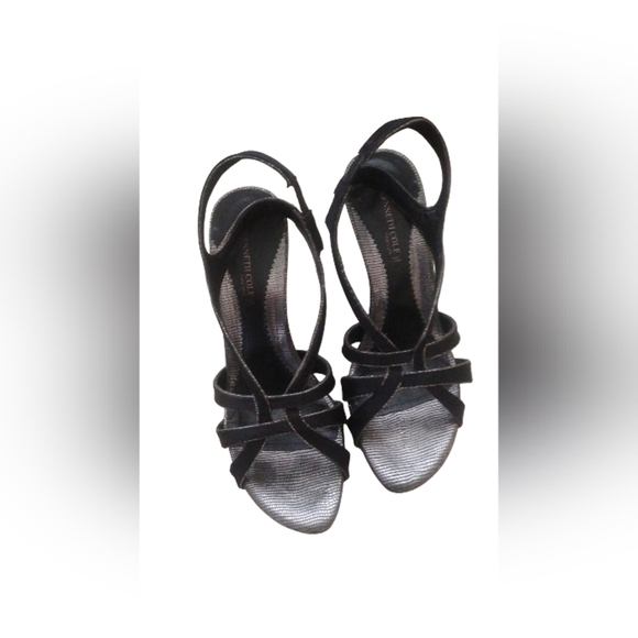 Kenneth Cole Black Shiny  Wedge Strappy Sandals Women’s 9.5 - Picture 2 of 5